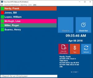 The employee list interface in Time Clock MTS